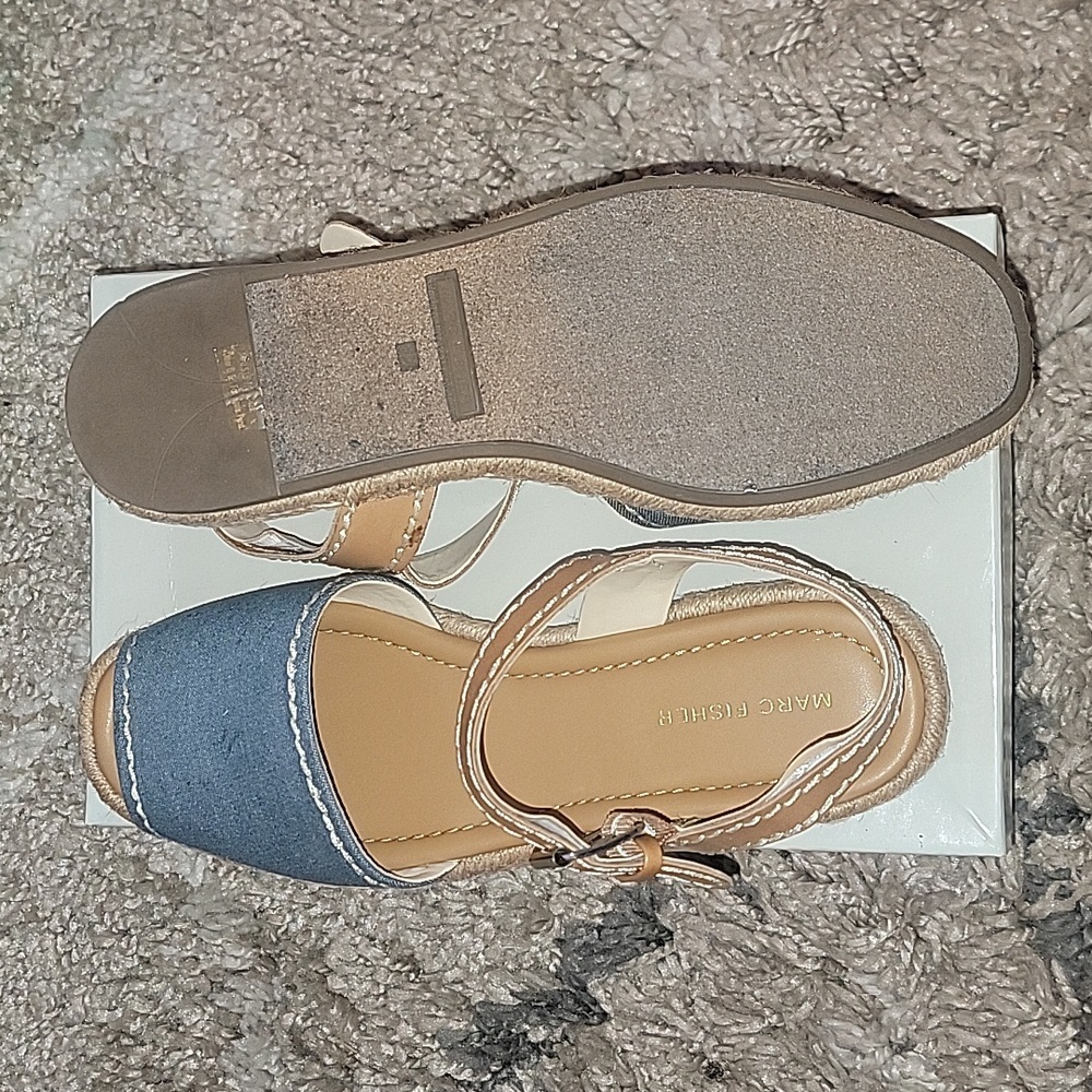 Marc Fisher Denim Blue and Tan Espadrille Sandals - Picture 6 of 8